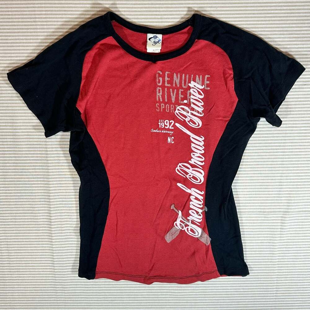 Girl Graphic Tee Red and Black French Broad River NC Short Sleeve Size XL
